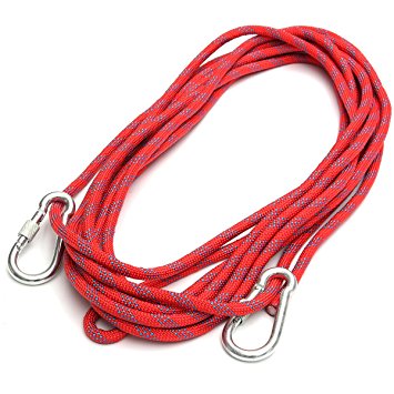 Climbing Rope , LOPEZ 10M(32ft) 10mm Diameter 3KN Outdoor Professional High Strength Cord Safety Rope Rappelling Fitness Rock Climb Equipment Rope with 2 Pieces Carabiners