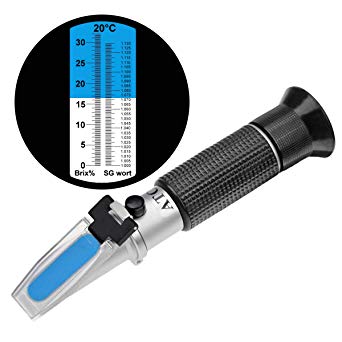 Brix Refractometer with ATC,Dual Scale-Specific Gravity 1.000-1.130 and Brix 0-32% for Wine and Fruit,Hand held Refractometer,by Hamh Optics&Tools