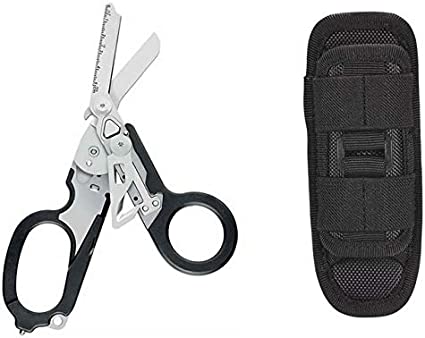 6 in 1 Raptor Emergency Response Shears with Strap Cutter and Glass Breaker Black with MOLLE Compatible Holster (Shears with holster)