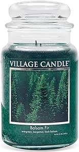 Village Candle 106026383 Balsam Fir 26 oz Glass Jar Scented Candle, Large Green