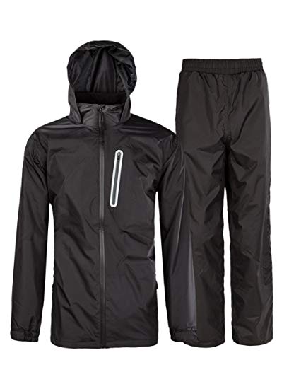 SWISSWELL Men's Rain Suit Waterproof Lightweight Hooded Rainwear for Golf,Hiking,Travel (Jacket & Trouser Suit)
