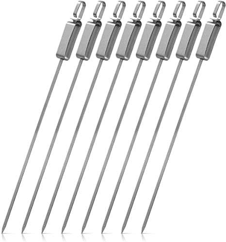 Navaris Stainless Steel BBQ Skewers (Set of 8) - 41cm / 16-inch Long Flat Kebab Skewers for Barbecue and Grilling Meat, Fruit, Veggies, Shish Kabob