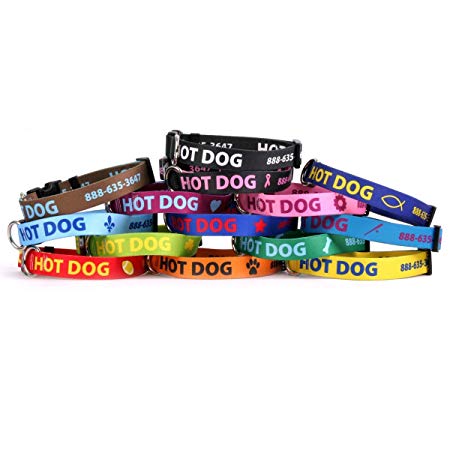 Personalized Dog Collar with Custom Hi-Def Text and Art, an Embroidered Dog Collar Alternative - Made in The USA - Available in 7 Sizes and 21 Colors