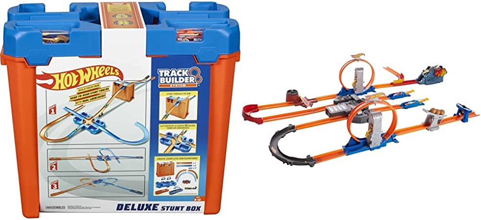 Hot Wheels Track Builder Stunt Box Gift Set Ages 6 to 12 & Track Builder Total Turbo Takeover Track Set [Amazon Exclusive]