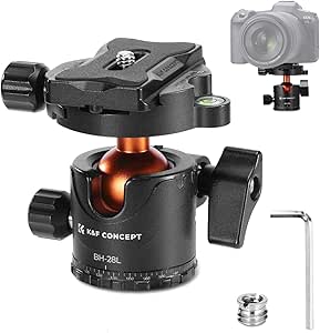 Low-Profile Tripod Ball Head, K&F Concept 28mm 360° Rotating Panoramic Aluminum Alloy Ball Head with 1/4" Quick Release Plate and Bubble Level Max Load 22LBS/10KG for Tripod,Slider and DSLR Cameras