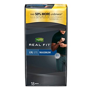 Depend Real Fit for Men Briefs, Large/XL, Pack/18