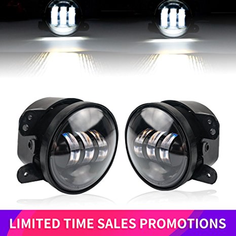 Liteway Pair 4 Inch 30w Cree Led Fog Lights Projector Driving Light DRL for 07-16 Jeep Wrangler JK Led Offroad Fog Lamp Front Bumper Lights, 2 Years Warranty