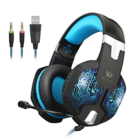 KOTION EACH G1000 3.5mm Bass Stereo Gaming Headset Over-ear Headphone with Mic for PC Laptop Computer -- Black   Blue