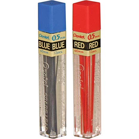 Pentel Lead Refills 0.5mm BLUE, 12 Leads per Tube [Pack of 2]