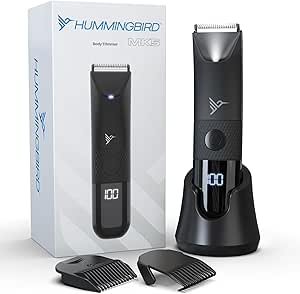 HUMMINGBIRD MK5 Pubic Hair Trimmer for Men – Ceramic Blade, No Nick, No Cut, Ball Trimmer, Waterproof, USB-C Rechargeable, LED Display, Charging Dock & Travel Pouch, Body Trimmer & Ball Shaver