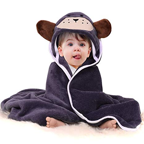 Baby Hooded Towel Flannel Washcloth Bath Blanket, Yinuoday Premium Absorbent Soft Infant Toddler Cute Animal Hooded Bath Towel Baby Shower Gift for Baby Boys and Girls/31" X 31"