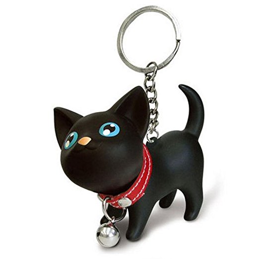 Malltop Cat Keychain, Cute Black Kitten Collar Bell Keyring For Handbag