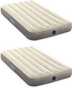 Intex 64101E Dura-Beam Standard Series Single Height Inflatable Airbed, w/2 in 1 Extra Wide Valves, Supports Up to 300 pounds, Twin (2 Pack)