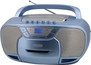 JENSEN CD-590-BL CD-590 1-Watt Portable Stereo CD and Cassette Player/Recorder with AM/FM Radio and Bluetooth (Blue)