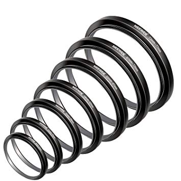 Neewer 7pcs 49mm-77mm Filter Step Up Rings Stepping Adapter Set (49-52-55-58-62-67-72-77mm)