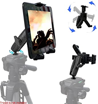 Universal HDX Tablet Camera Zoom Video Record Periscope Conference Tripod Holder Mount with Dual 360° Swivel Adjust Joint for 7-12-inch Tablets like Apple iPad Pro Air Mini, Galaxy Tab S E A & Surface