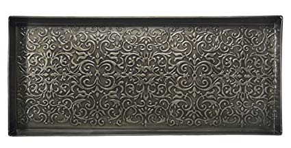 HF by LT Enchanted Scroll Pattern Metal Boot Tray, 30" by 13", Antique Zinc Finish