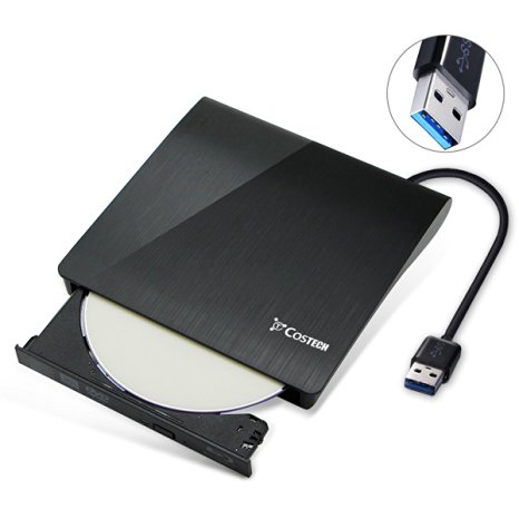 USB 3.0 External DVD Drive, Costech Utra Slim Slot DVD VCD CD RW Drive Burner Superdrive External Drive for Desktop,Laptop (Black)