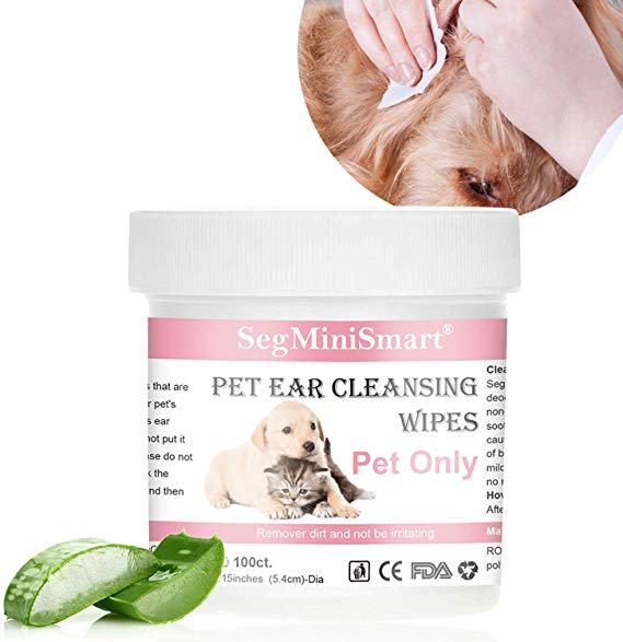 SEGMINISMART Dog Ear Wipes, Ear Cleaner Wipes for Cats Dogs, Cleaning Wipes Used to Stop Itching, 100 Count