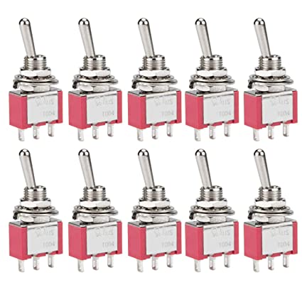 DIYhz Toggle Switch AC 5A/125V 3A/250V 3 Pin Terminals On/Off/On 3 Position SPDT Toggle Switch Mini Miniature Toggle Switch Car Dash Dashboard,10Pcs