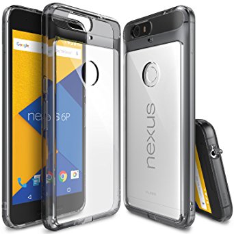 Nexus 6P Case, Ringke [Fusion] Clear PC Back TPU Bumper w/ Screen Protector [Drop Protection/Shock Absorption Technology][Attached Dust Cap] For Huawei Nexus 6P - Smoke Black
