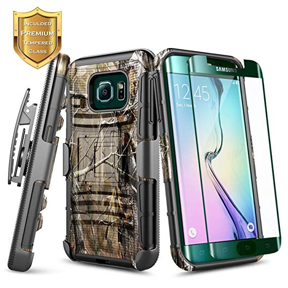 Galaxy S6 Edge Case w/[Full Coverage Screen Protector 3D PET HD], NageBee [Heavy Duty] Armor Shock Proof [Belt Clip] Holster [Kickstand] Combo Rugged Case For Samsung Galaxy S6 Edge G925 -Camo