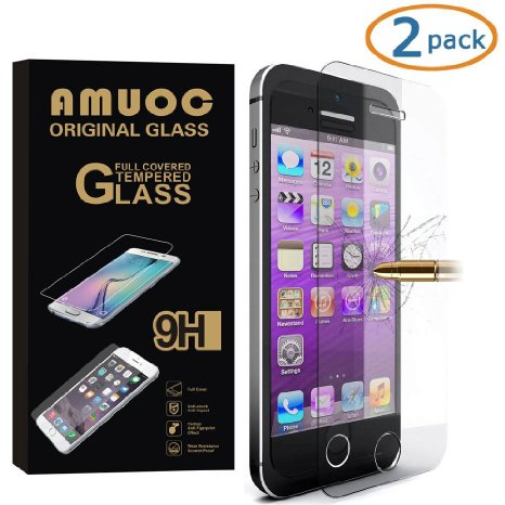 iPhone 5s Screen Protector, 2 PACK Amuoc Premium Tempered Glass Screen Protector for Iphone 5 / 5s / 5c