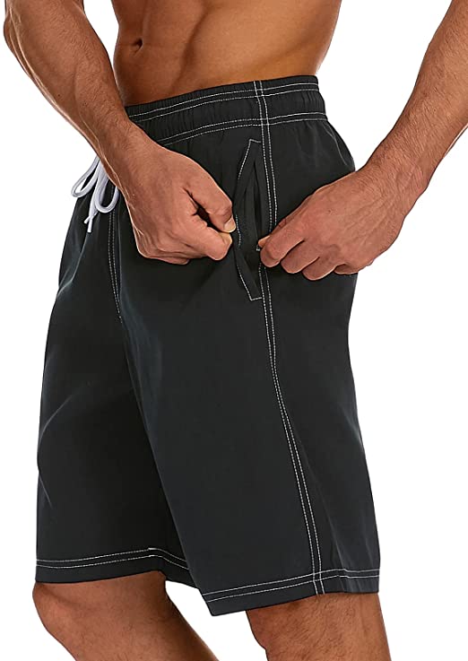 SILKWORLD Mens 9" Swim Shorts Solid Athletic Swimwear Sports Bathing Suit with Zipper Pockets