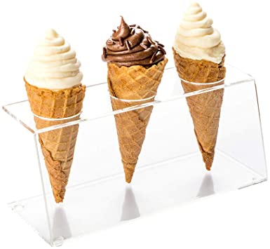 Clear Tek Clear Acrylic Ice Cream Cone Holder - 3 slots - 7" x 2 3/4" x 3 1/4" - 1 count box - Restaurantware