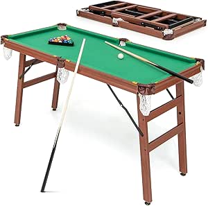 Goplus 55’’ Pool Table Set, Folding Billiards Table 2 Cue Sticks, 16 Balls, 2 Chalks, Triangle, Brush, Foldable Legs, Portable Game Table for Kids Adults Family Game Room Bar Office