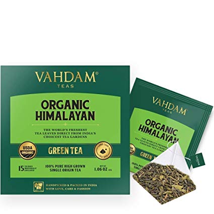 Organic Green Tea from the Himalayas - 100 TEA BAGS - Natural Detox Tea, Weight Loss Tea, Slimming Tea | POWERFUL ANTI-OXIDANTS | Long Leaf Green Tea Bags | Brew Hot or Iced | 100 Count Per Box