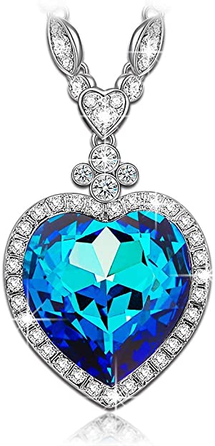 LADY COLOUR Mother's Day Jewelry Gifts for Mom, Heart of Ocean Titanic Big Heart Pendant Necklace with Crystals from Swarovski, Hypoallergenic Jewelry Gift Box Packing, Gifts for Women