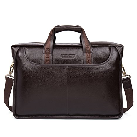 BOSTANTEN Leather Laptop Briefcase with Messenger Bag for Men Brown