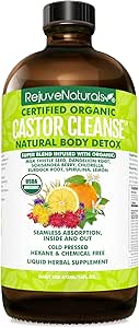 RejuveNaturals Castor Cleanse™ - USDA Organic Castor Oil, Chlorella, Spirulina, Roots & Greens for Wellness, Digestive Support, Daily Balance. 3-Month Supply Gut Cleanse Detox for Women & Men - 16oz.