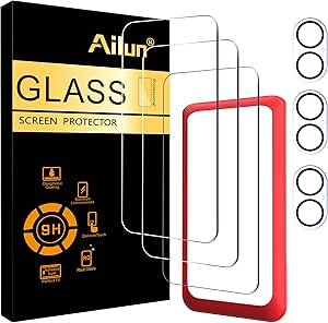 Ailun 3 Pack Screen Protector for iPhone 16 [6.1 inch]   3 Pack Camera Lens Protector with Installation Frame,Case Friendly Tempered Glass Film,[9H Hardness] - HD [6 Pack]