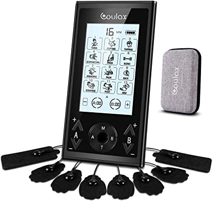 COULAX Tens Unit Muscle Stimulator Machine Rechargeable with 10 Electrode Pads and 24 Massage Modes, Electric Pulse Massager for Pain Relief Therapy, Muscle Stiffness/Soreness/Aches