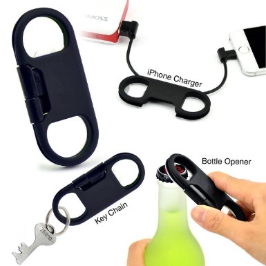 Keychain Charger Lightning To Usb Cable Bottle Operner, Key chain Charge Sync Cord (Android Black)