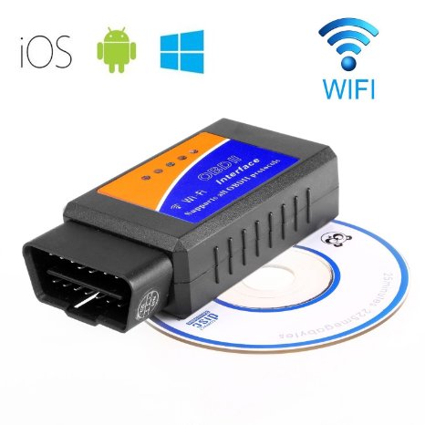 PWOW ELM327 WIFI OBD2 OBDII Car Auto Diagnostic Scanner Adapter Reader with Micro Disk for iPhone4S, 5, iPad4, iPad Mini and Window XP System