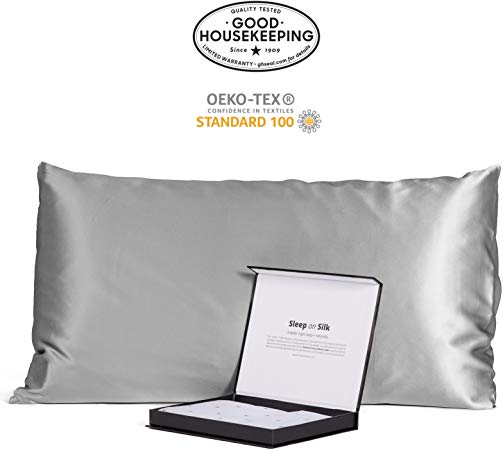 Fishers Finery 30mm 100% Pure Mulberry Silk Pillowcase Good Housekeeping Quality Tested (Gray, Standard)