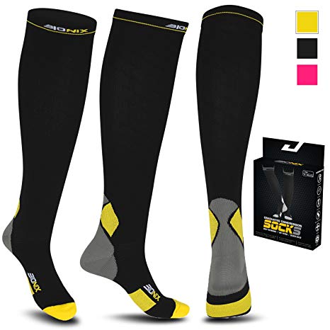Compression Socks For Men and Women - 20-30mmhg Best Graduated Athletic Fit for Running, Shin Splints, Varicose veins, Maternity Pregnancy, Flight Travel, Nurses Work. Boost Performance, Anti Fatigue, Recover Faster (S/M (Women 4-6.5 / Men 4-8) PAIR, Black & Yellow)