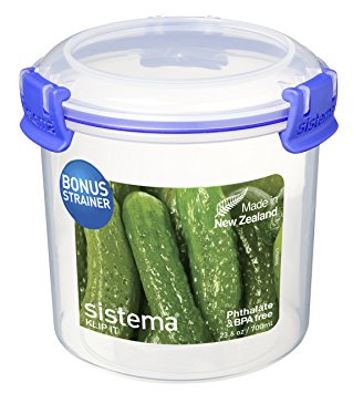 Sistema Klip It Collection Round Food Storage Container with Strainer, 23 Ounce/ 2.8 Cup