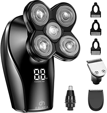 Head Shavers for Bald Men-OriHea Electric Razor for Men with LED Display, Faster-Charging 5D Floating Waterproof Electric Shaver for Men with Hair Clippers,Nose Hair Trimmer - Silver