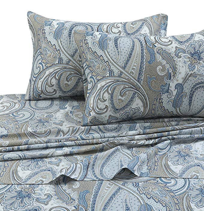 Tribeca Living PAPARK4PSSTW 300 TC Cotton Deep Pocket Sheet Set, Twin, Paisley Park Multi