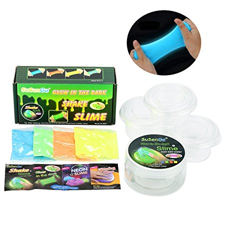 SuSenGo Glow in the Dark Slime Kit- Blue, Green, Orange and Yellow Slimy Experiments