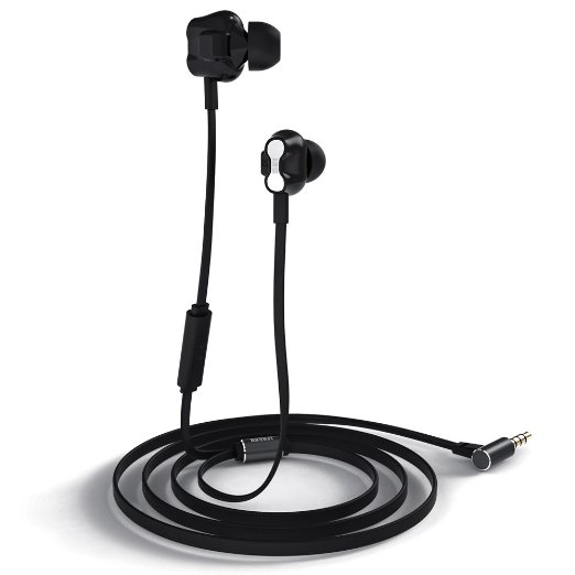 August EP520 - Dual Driver Earphones with In-Line Remote Control - Hands Free Kit and Assistant via Microphone - Universally Compatible - Black