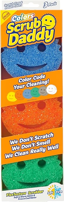 Scrub Daddy Color Sponge - Scratch-Free Multipurpose Dish Sponge Color Variety Pack - BPA Free & Made with Polymer Foam - Stain & Odor Resistant Kitchen Sponge - Online Exclusive (3 Count)