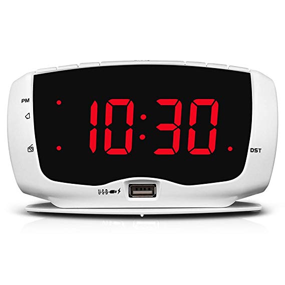 DreamSky Electronics Alarm Clock Radio for Bedrooms, FM Radio, 1.4 Inches Large LED Number Display, Dual USB Charging Ports, Headphone Jack, Snooze, DST, Sleep Timer