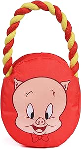 Looney Tunes for Pets Porky Pig Rope Head Stuffed Dog Toy for All Dogs | Red and Yellow Character Plush Fabric Toy for Dogs | Cute Rope Canvas Dog Toy