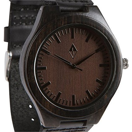 Woodgrain Black Sandalwood Wooden Watch with Genuine Black Cow Leather Strap Quartz Analog Wood Watch