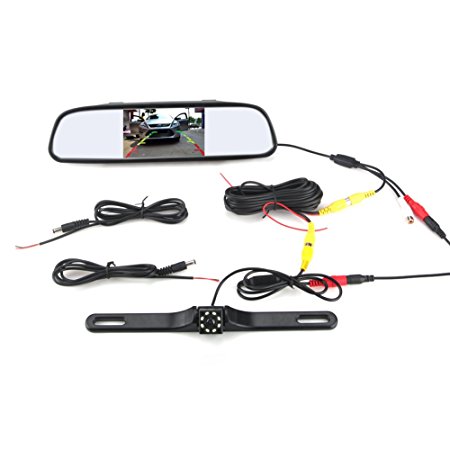 Waterproof Backup Camera and Monitor kit,4.3 inch Backup Camera & Rear View Monitor Reversing Parking Mirror Reverse System   LED Night Vision Cam,Tft-lcd Rearview Parking Monitor Assembly